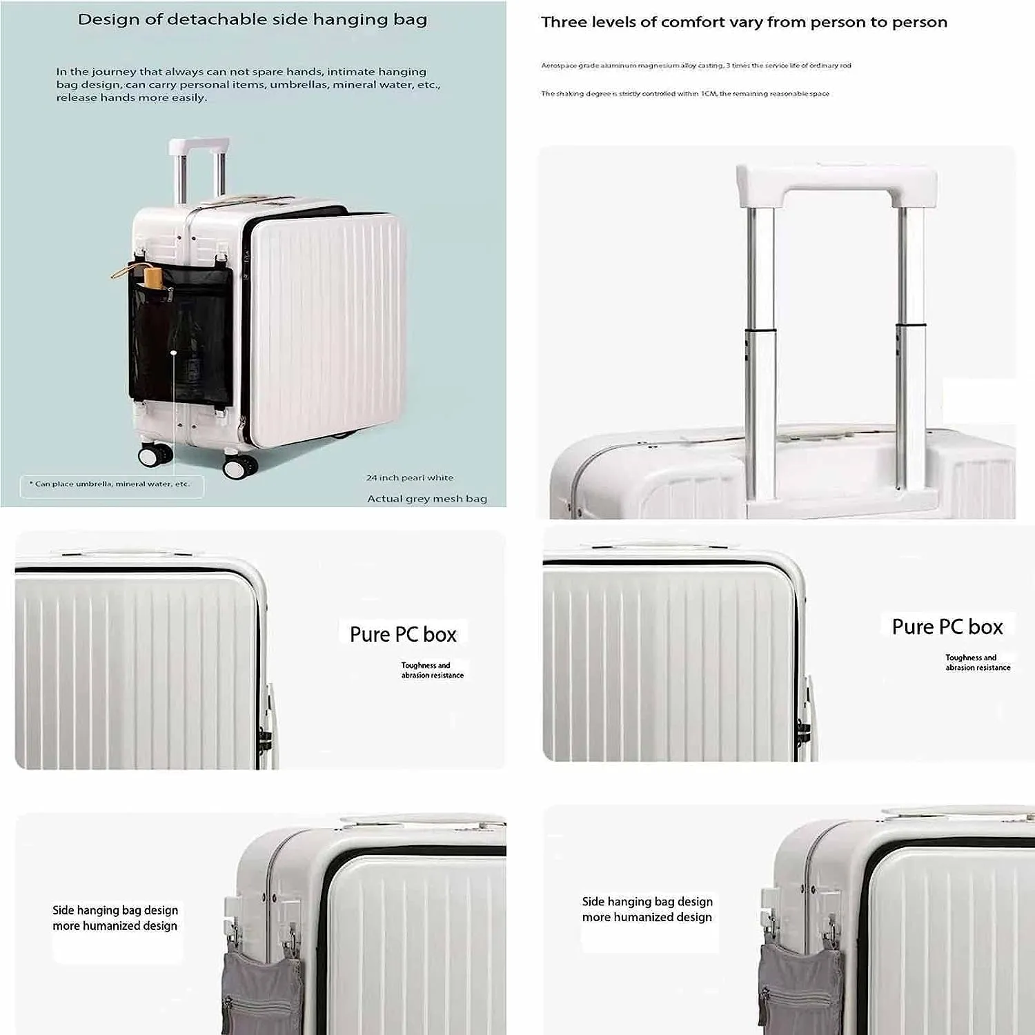 Wheeled Suitcase, Large Capacity Carry-on Luggage, Detachable Side Bag Design Suitcase, Code Lock,Silver-24 inches (Silver 24 inches)