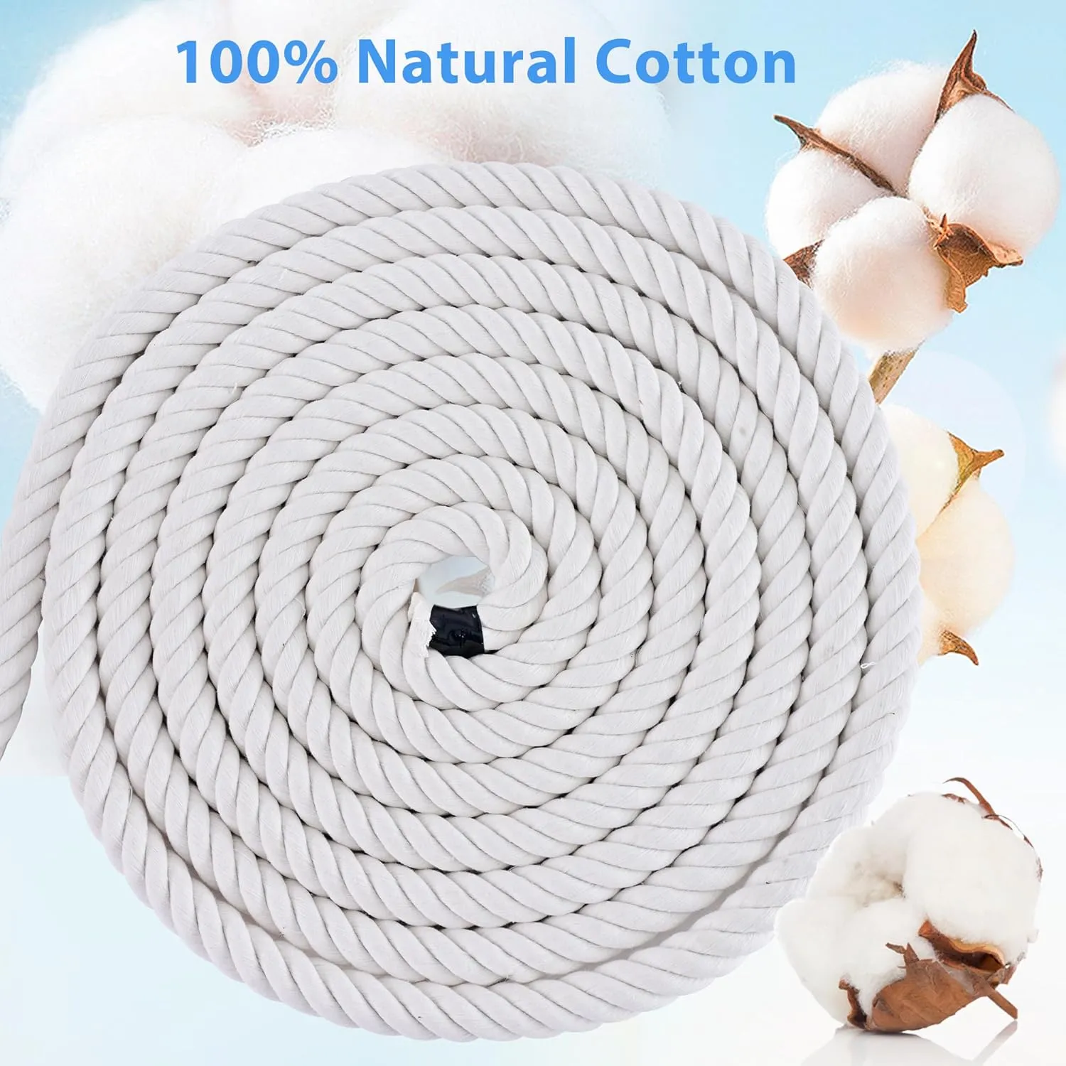 White Cotton Rope 1 inch Rope x 50ft Natural Twisted Cotton Rope,Strong 4-Strand Rope,Cotton Craft Rope,Thick Rope,Available as Tug of War Rope, Nautical Rope,and Workout Rope, etc.
