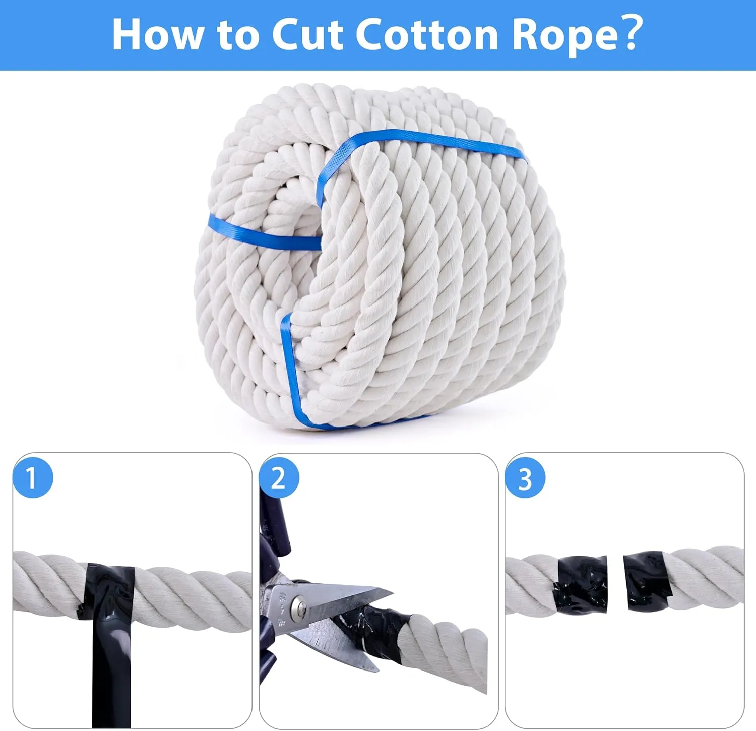 White Cotton Rope 1 inch Rope x 50ft Natural Twisted Cotton Rope,Strong 4-Strand Rope,Cotton Craft Rope,Thick Rope,Available as Tug of War Rope, Nautical Rope,and Workout Rope, etc.