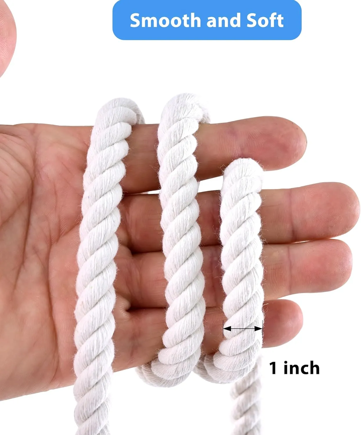 White Cotton Rope 1 inch Rope x 50ft Natural Twisted Cotton Rope,Strong 4-Strand Rope,Cotton Craft Rope,Thick Rope,Available as Tug of War Rope, Nautical Rope,and Workout Rope, etc.