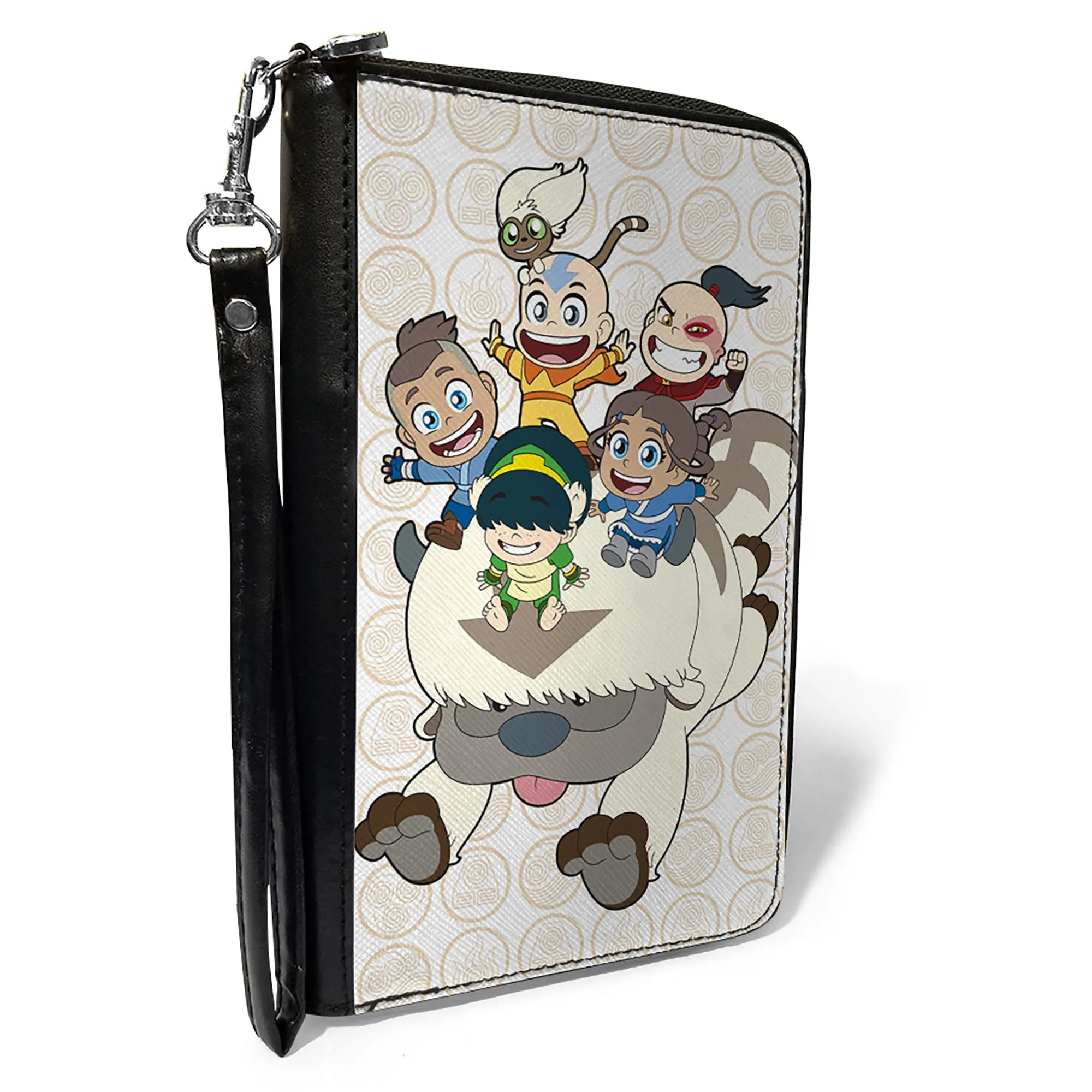 Wholesale PU Zip Around Wallet Rectangle - Avatar Last Airbender Chibi Characters Group Pose on Appa with Icon Beige/Tan