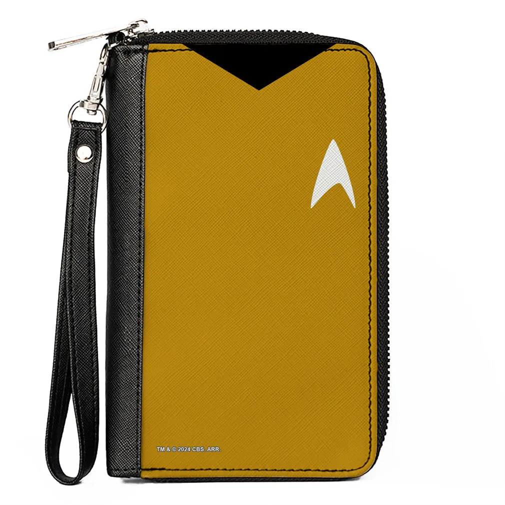 Wholesale PU Zip Around Wallet Rectangle - Classic Star Trek Captain Kirk Character Body Close-Up Yellow