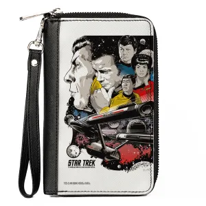 Wholesale PU Zip Around Wallet Rectangle - Classic Star Trek Crew and Enterprise Poster White/Multi Color