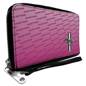 Wholesale PU Zip Around Wallet Rectangle - Ford Mustang w/Bars CORNER w/Text Pinks