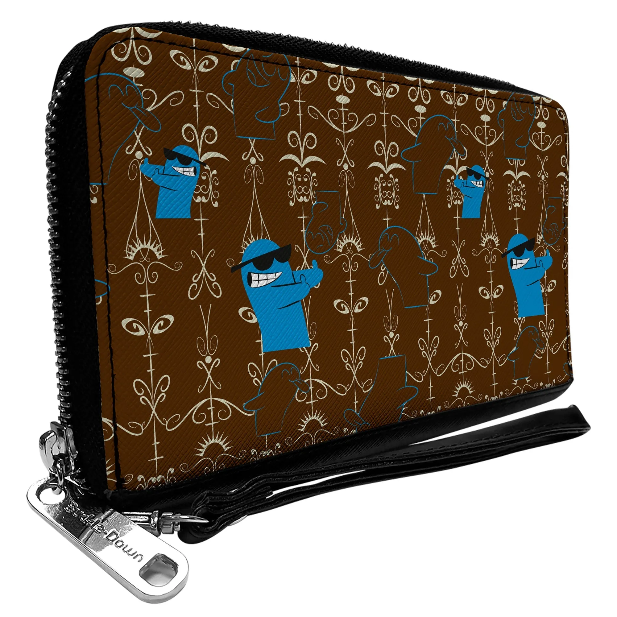 Wholesale PU Zip Around Wallet Rectangle - Foster's Home for Imaginary Friends Bloo Poses Black/White