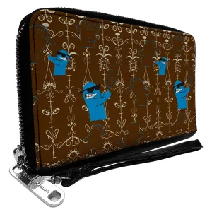 Wholesale PU Zip Around Wallet Rectangle - Foster's Home for Imaginary Friends Bloo Poses Black/White