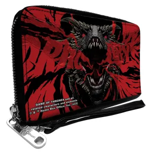 Wholesale PU Zip Around Wallet Rectangle - Game of Thrones DRACARYS Dragon Fire Black/Reds