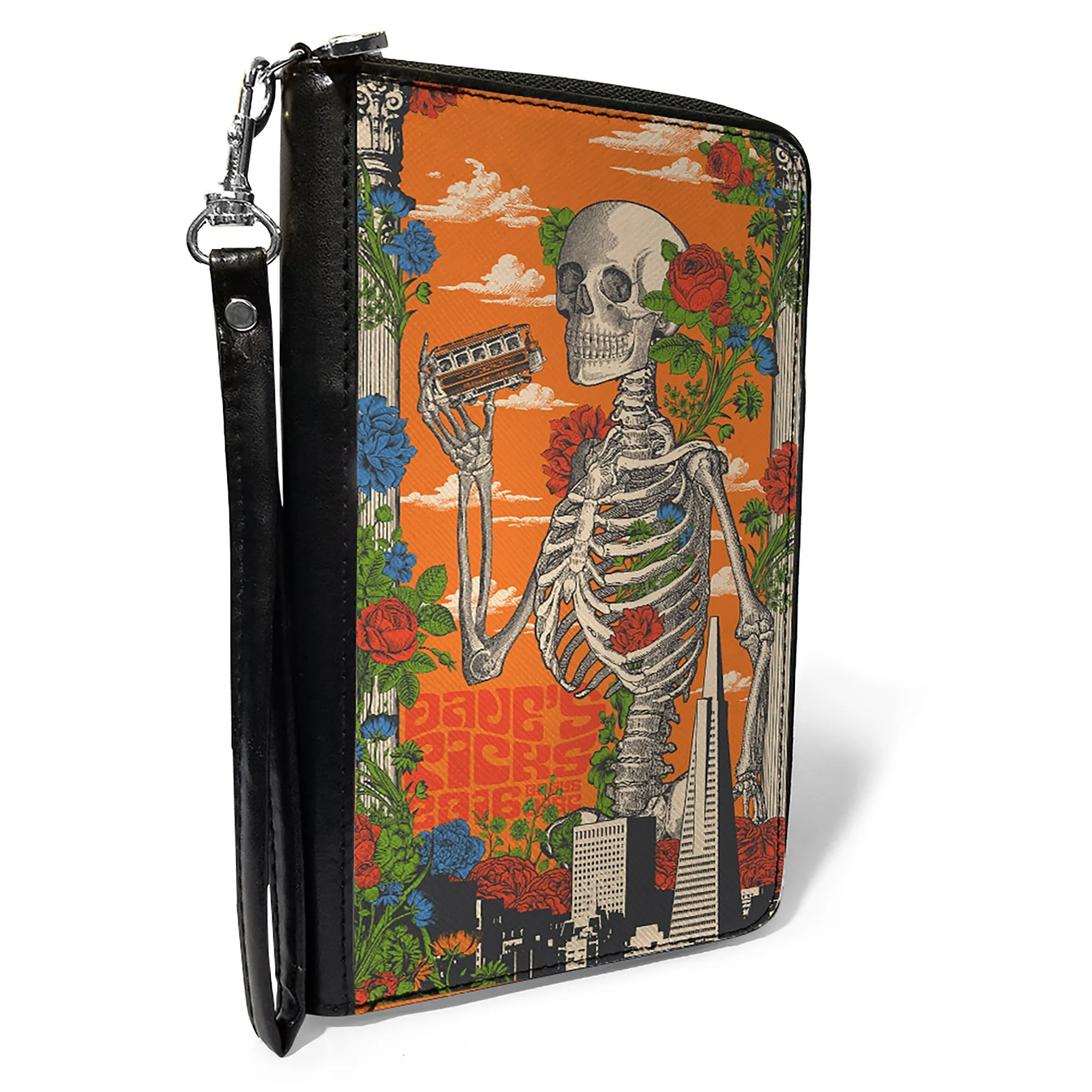 Wholesale PU Zip Around Wallet Rectangle - Grateful Dead Dave's Picks Skull and Roses Cover Orange