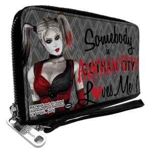 Wholesale PU Zip Around Wallet Rectangle - Harley Quinn SOMEBODY IN ARKHAM CITY LOVES ME Grays/Black/Red
