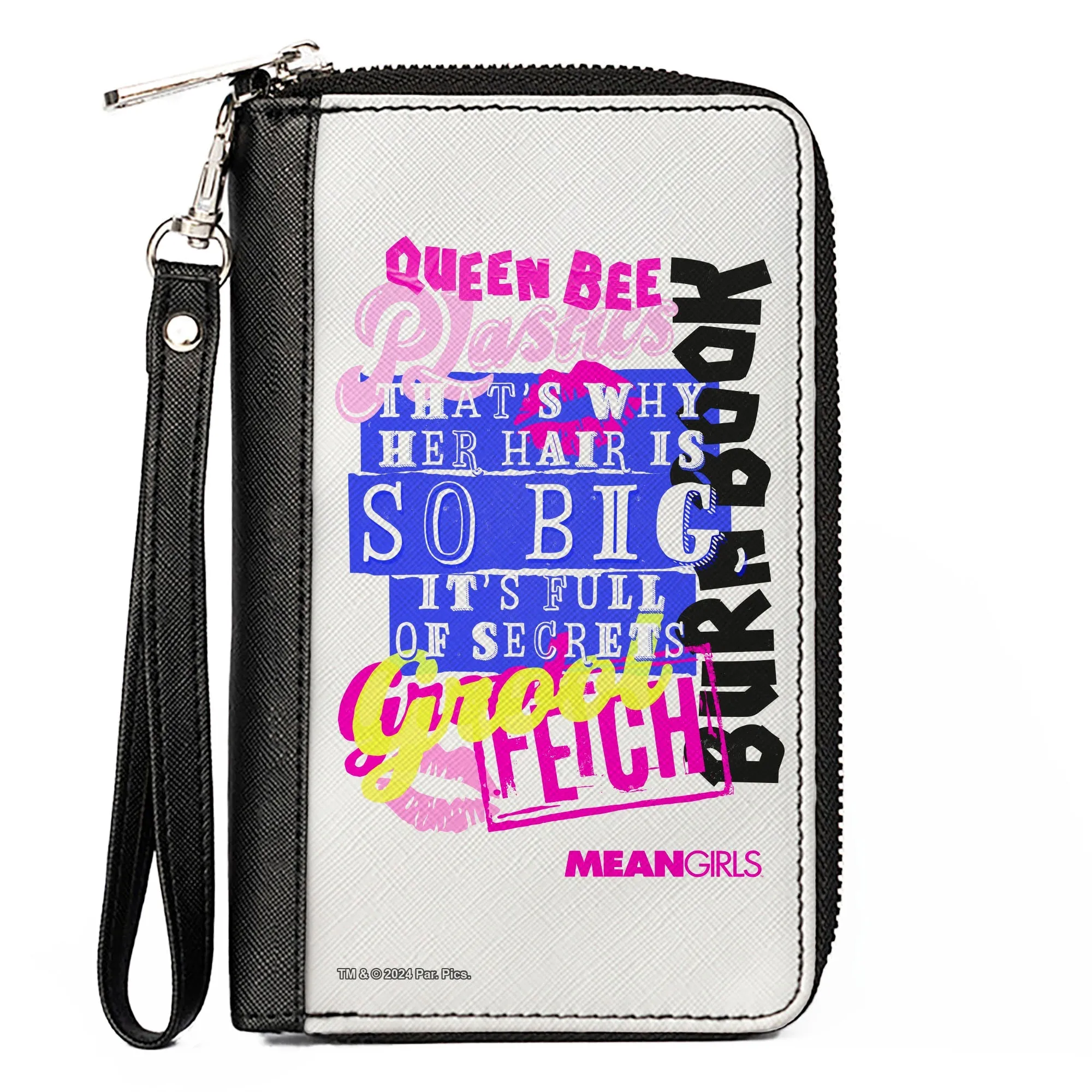 Wholesale PU Zip Around Wallet Rectangle - Mean Girls Catch Phrases Collage White/Multi Color