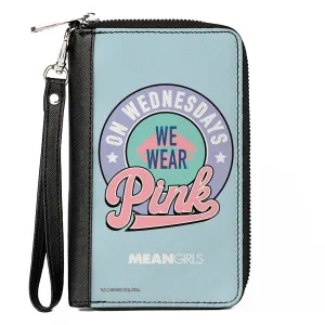 Wholesale PU Zip Around Wallet Rectangle - Mean Girls ON WEDNESDAYS WE WEAR PINK Icon Blues/Pinks