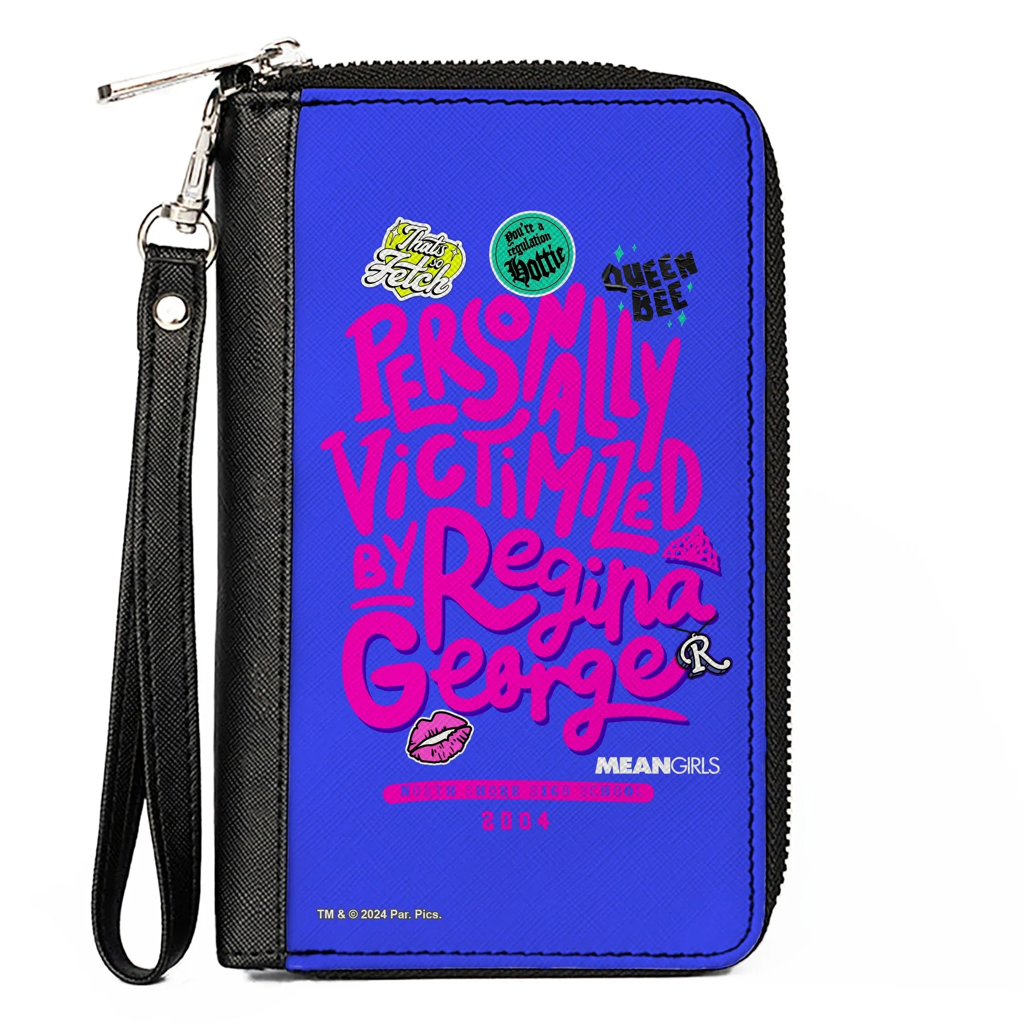 Wholesale PU Zip Around Wallet Rectangle - Mean Girls PERSONALLY VICTIMIZED BY REGINA Collage Blue/Pink