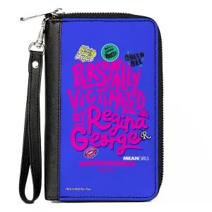 Wholesale PU Zip Around Wallet Rectangle - Mean Girls PERSONALLY VICTIMIZED BY REGINA Collage Blue/Pink
