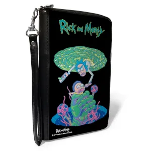 Wholesale PU Zip Around Wallet Rectangle - RICK AND MORTY Portal Battle Scene Black