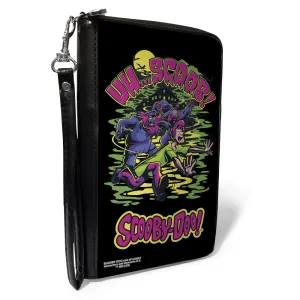 Wholesale PU Zip Around Wallet Rectangle - Scooby-Doo Monsters Chasing Shaggy UH SCOOB! Pose Black/Multi Color