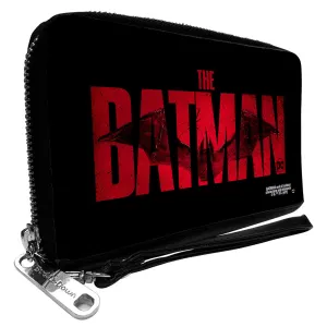 Wholesale PU Zip Around Wallet Rectangle - THE BATMAN Movie Bat Title Weathered Black Red