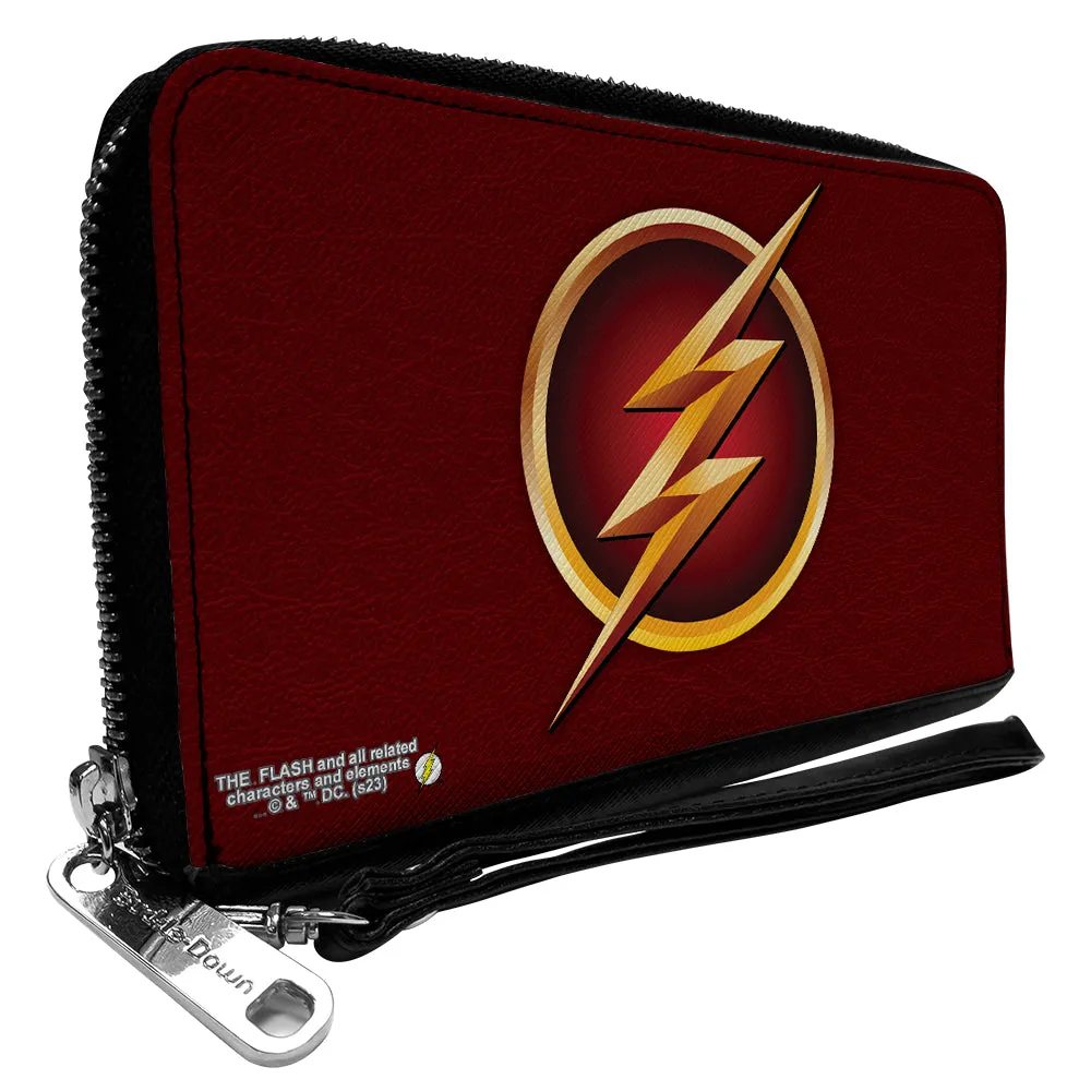 Wholesale PU Zip Around Wallet Rectangle - The Flash Logo5 Burgundy/Golds