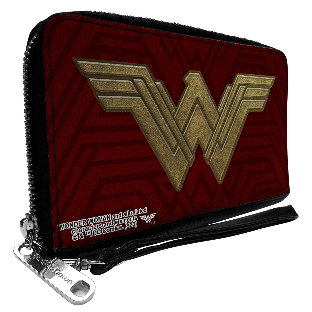 Wholesale PU Zip Around Wallet Rectangle - Wonder Woman 2017 Icon Burgundys/Golds