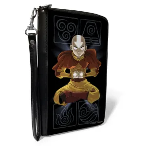 Wholesale Women's PU Zip Around Wallet Rectangle - Avatar the Last Airbender Aang Meditating Pose Bending Elements Icons Black Grays