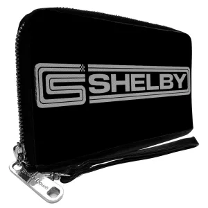 Wholesale Women's PU Zip Around Wallet Rectangle - Carroll Shelby Super Snake CS SHELBY Racing Logo Black White