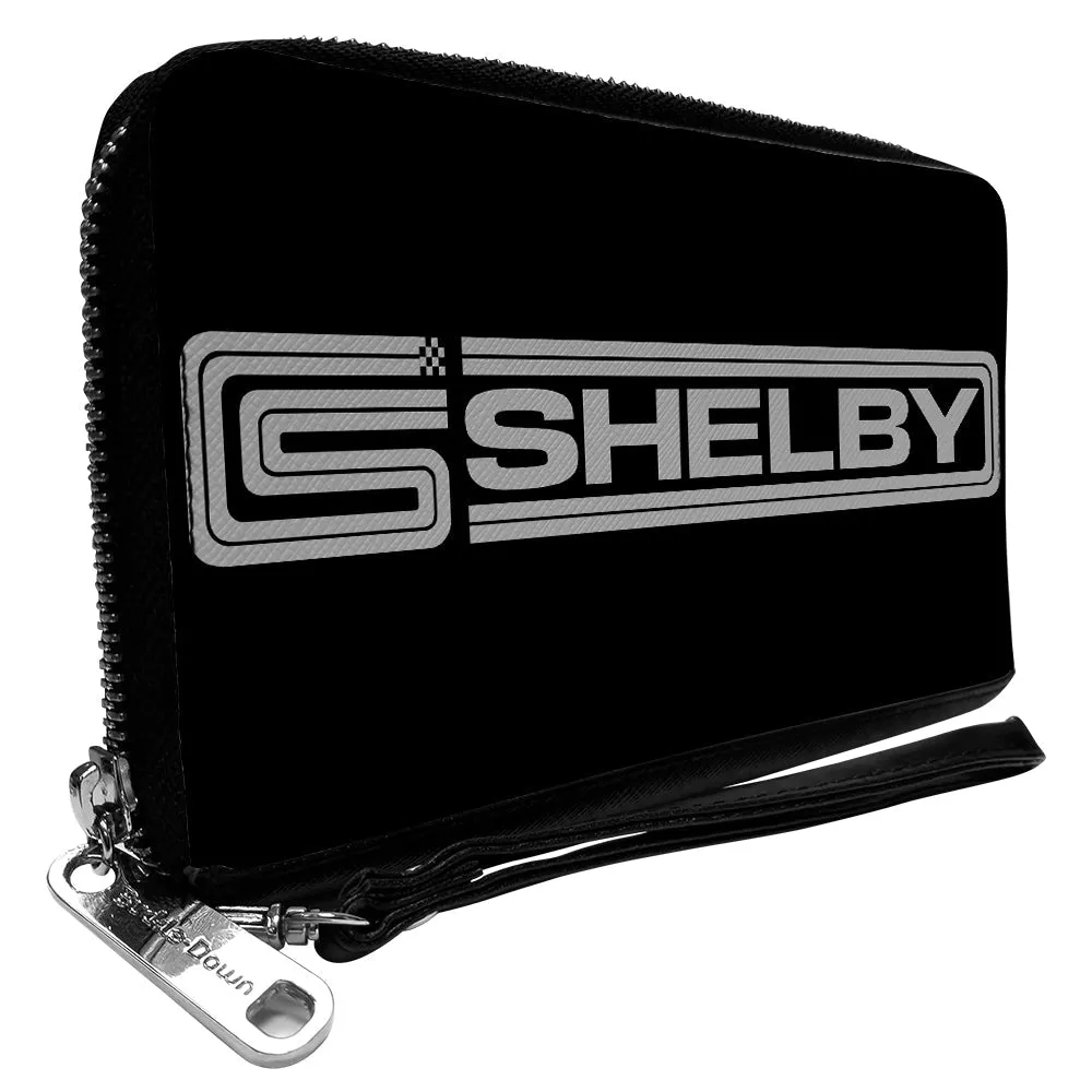 Wholesale Women's PU Zip Around Wallet Rectangle - Carroll Shelby Super Snake CS SHELBY Racing Logo Black White