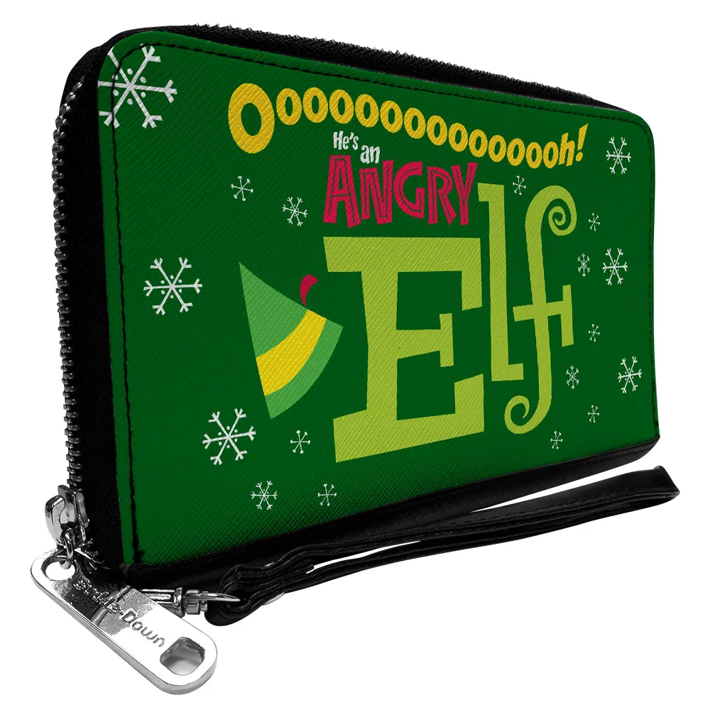 Wholesale Women's PU Zip Around Wallet Rectangle - Elf OH HE'S AN ANGRY ELF Quote Greens Yellow Red