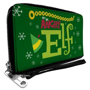Wholesale Women's PU Zip Around Wallet Rectangle - Elf OH HE'S AN ANGRY ELF Quote Greens Yellow Red