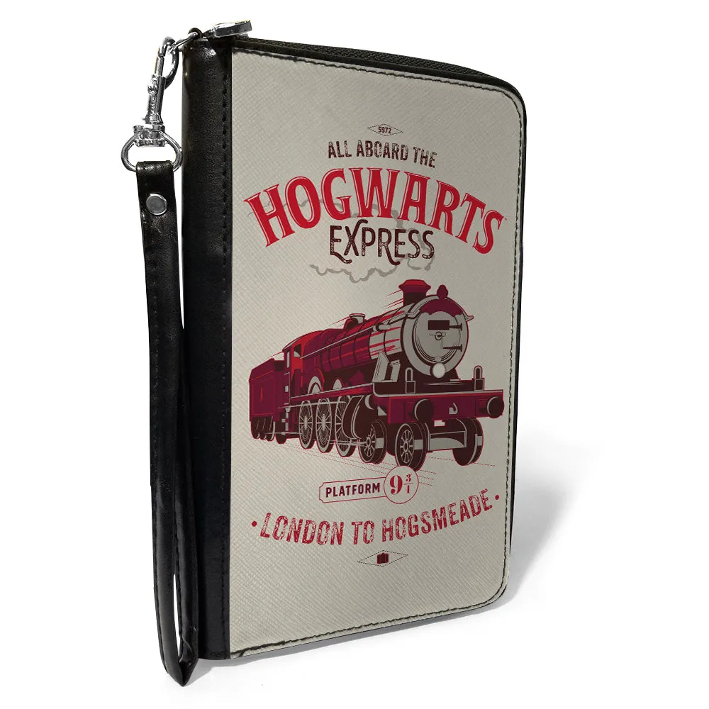 Wholesale Women's PU Zip Around Wallet Rectangle - Harry Potter ALL ABOARD THE HOGWARTS EXPRESS Train Beige Reds