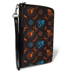 Wholesale Women's PU Zip Around Wallet Rectangle - Harry Potter HAGRID'S FLYING MOTORBIKE Scattered Black Gray Blue Orange