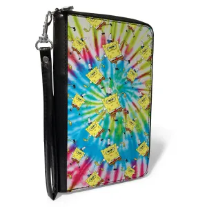 Wholesale Women's PU Zip Around Wallet Rectangle - SpongeBob Dancing Pose Scattered Tie Dye Multi Color