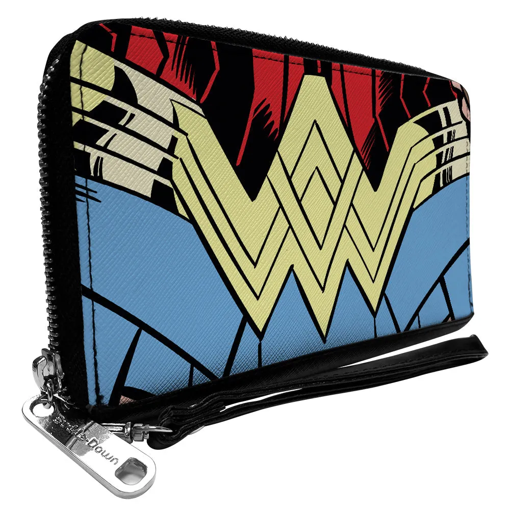 Wholesale Women's PU Zip Around Wallet Rectangle - Wonder Woman 1984 WW Belt Logo CLOSE-UP