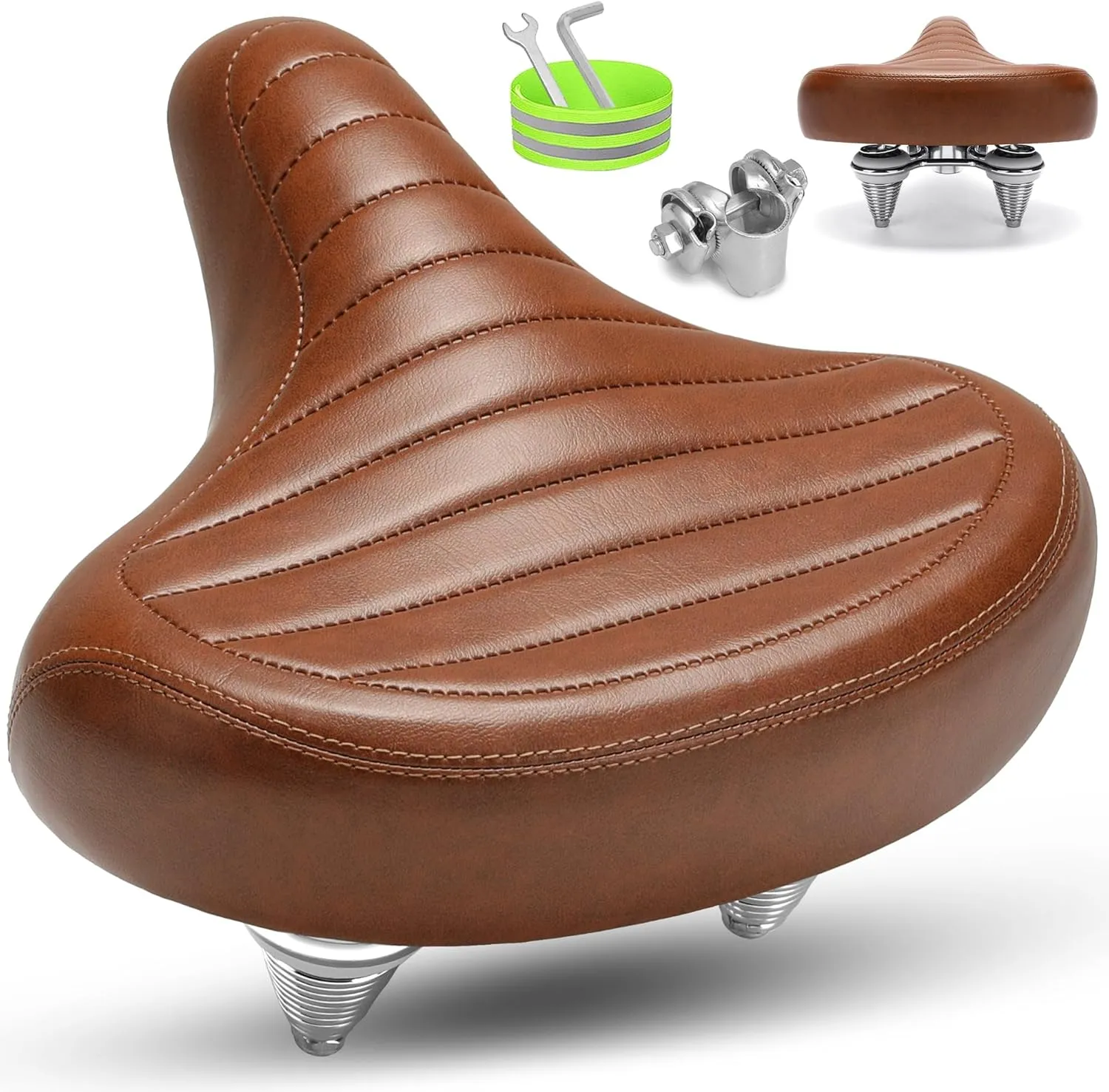 Wide Bike Seat for Men & Women Comfort, Soft Padded Large Bicycle Seat Cushion, Oversized Comfortable Bike Saddle Replacement for Beach Cruiser, Mountain Bike, City Bike, Ebike, Stationary Bike