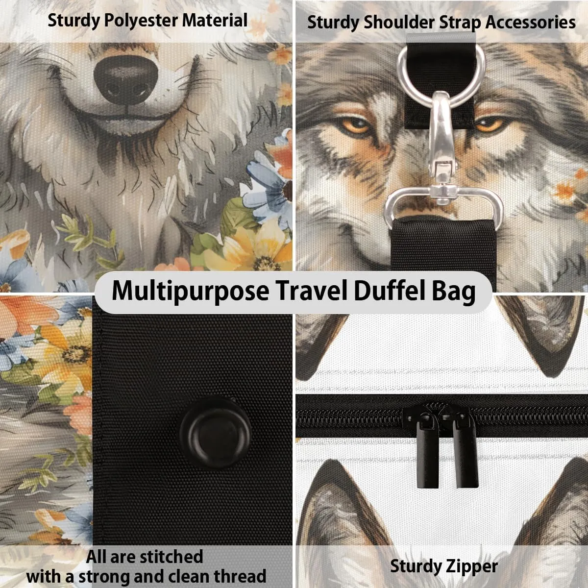 Wild Animal Wolf Travel Duffle Bag for Women Men Gym Duffel Foldable Bag Waterproof Weekender Cute Wolf Duffle Tote