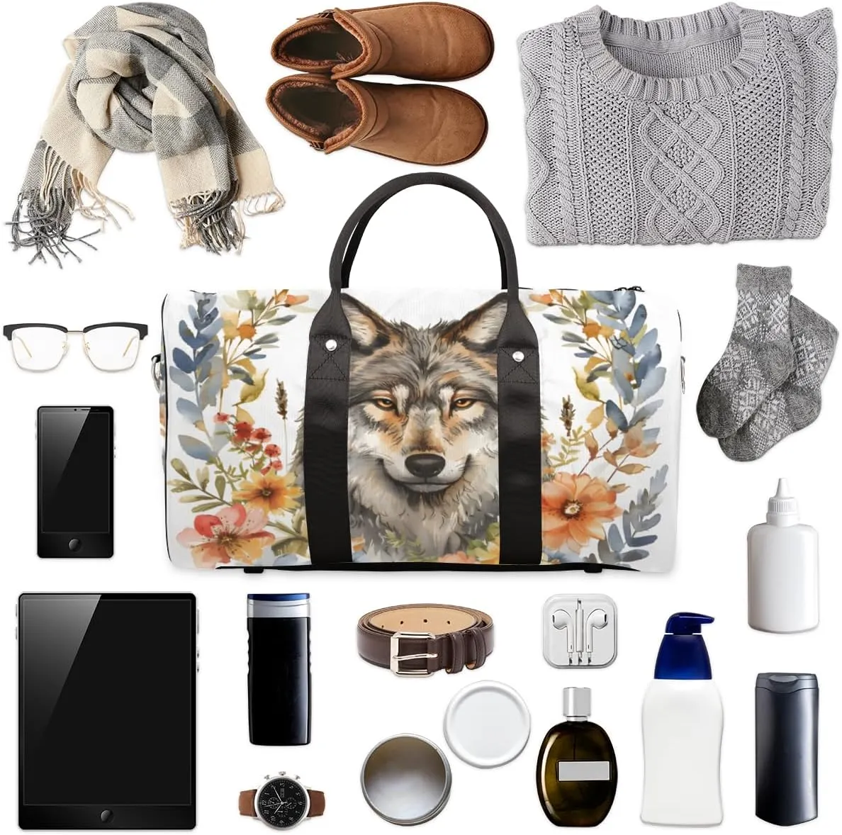 Wild Animal Wolf Travel Duffle Bag for Women Men Gym Duffel Foldable Bag Waterproof Weekender Cute Wolf Duffle Tote