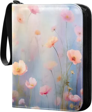 Wildflowers Painting Card Binder with Double Sided PU Leather Holder Albums Book with 400 Pockets for Collectible Trading Card Games Card