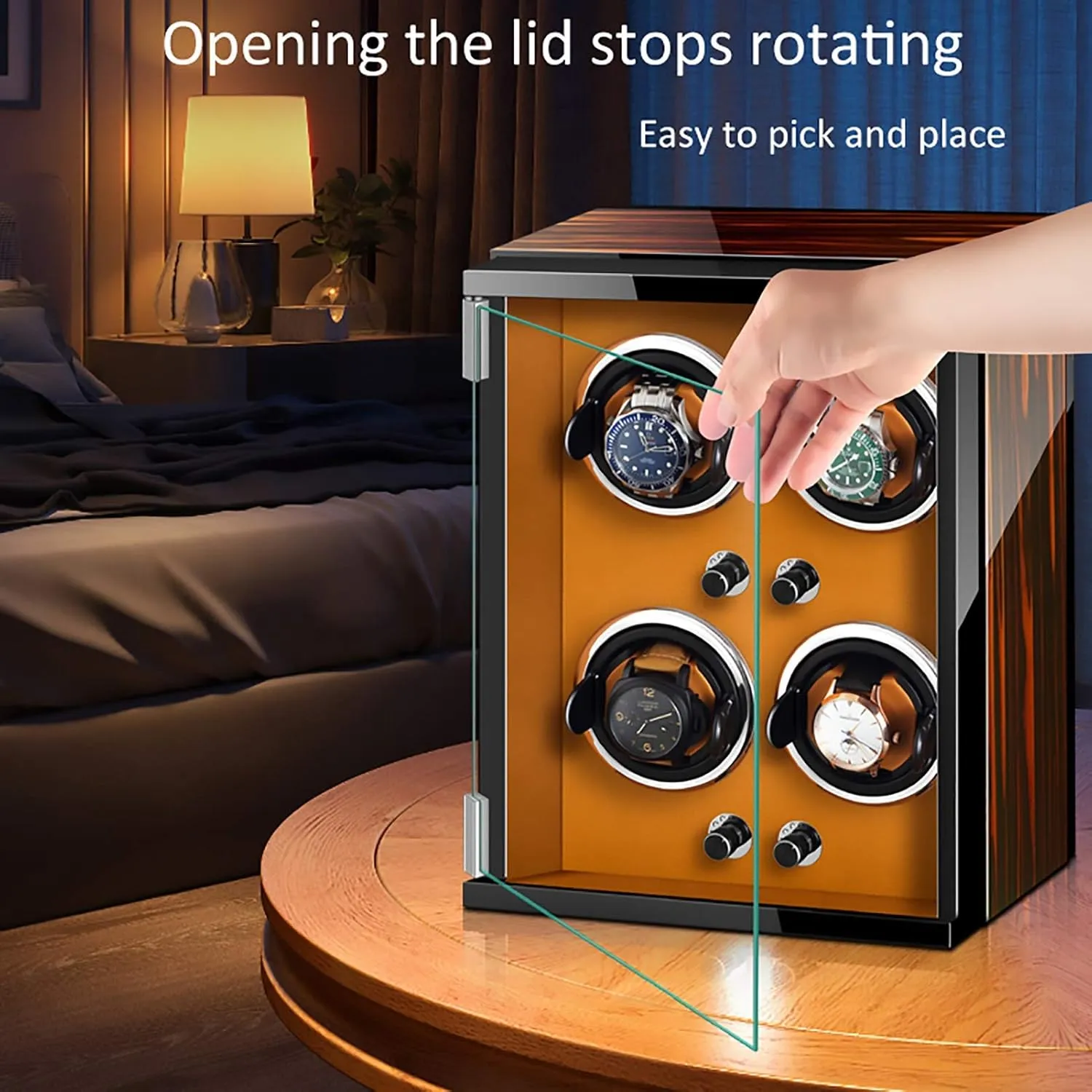 Winding Box Watch Winders - Vertical Colorful Watch Shaker Mechanical Watch Automatic Winding Device Watch Storage Box Rotating Placer Home Display Holder Organizer，Ebony Wood Black 4
