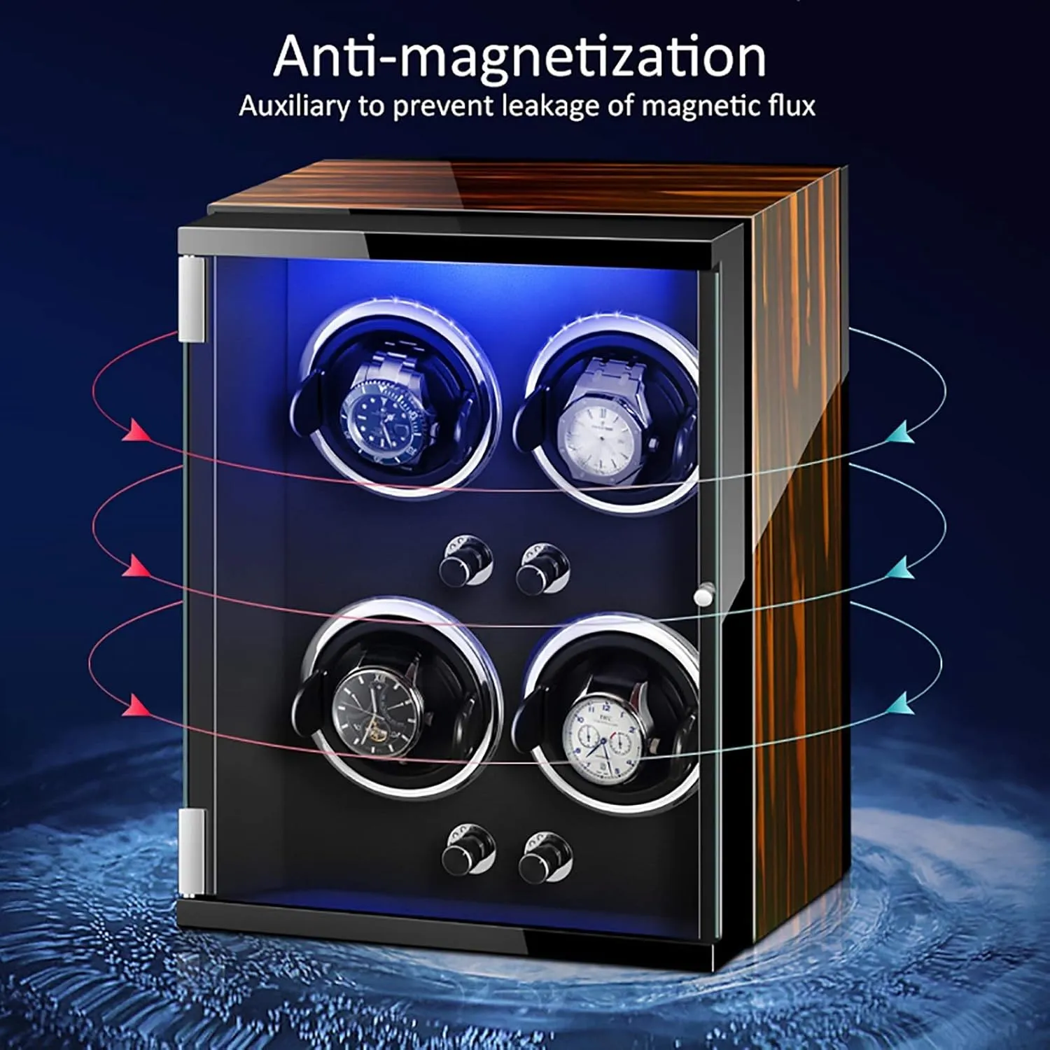 Winding Box Watch Winders - Vertical Colorful Watch Shaker Mechanical Watch Automatic Winding Device Watch Storage Box Rotating Placer Home Display Holder Organizer，Ebony Wood Black 4