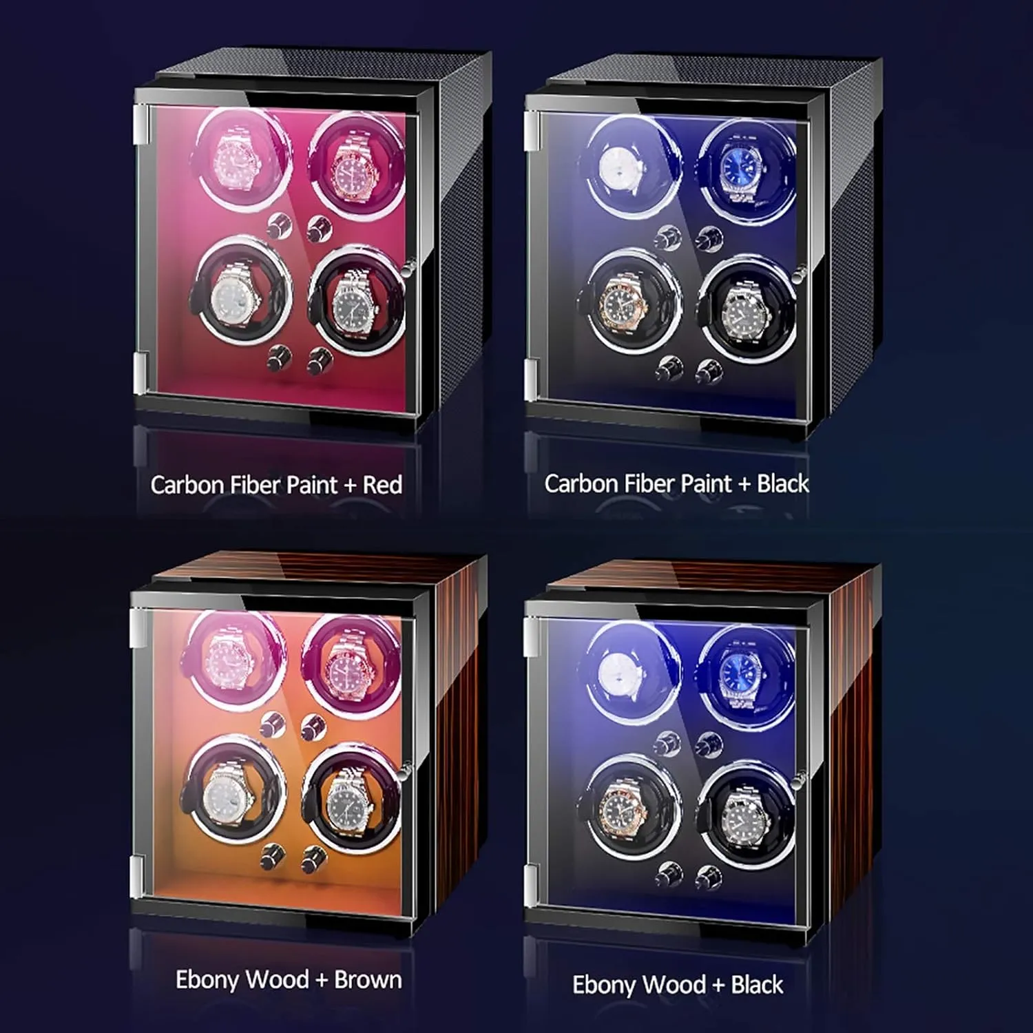 Winding Box Watch Winders - Vertical Colorful Watch Shaker Mechanical Watch Automatic Winding Device Watch Storage Box Rotating Placer Home Display Holder Organizer，Ebony Wood Black 4