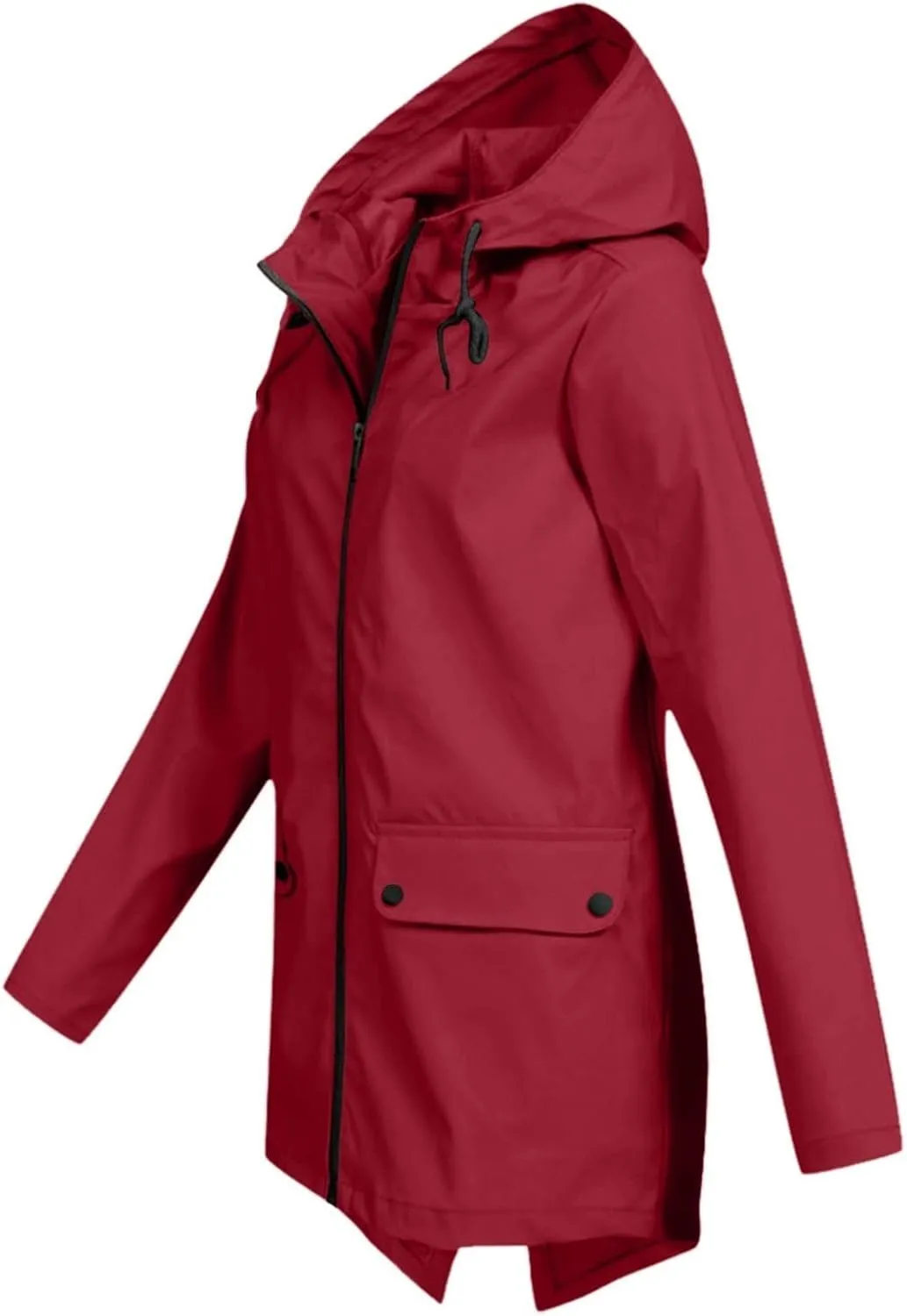 Windproof Jacket for Women Long Sleeve Raincoat Full Zip Up Button Hooded Plain Windbreaker with Pocket Rain Coat Zipper with