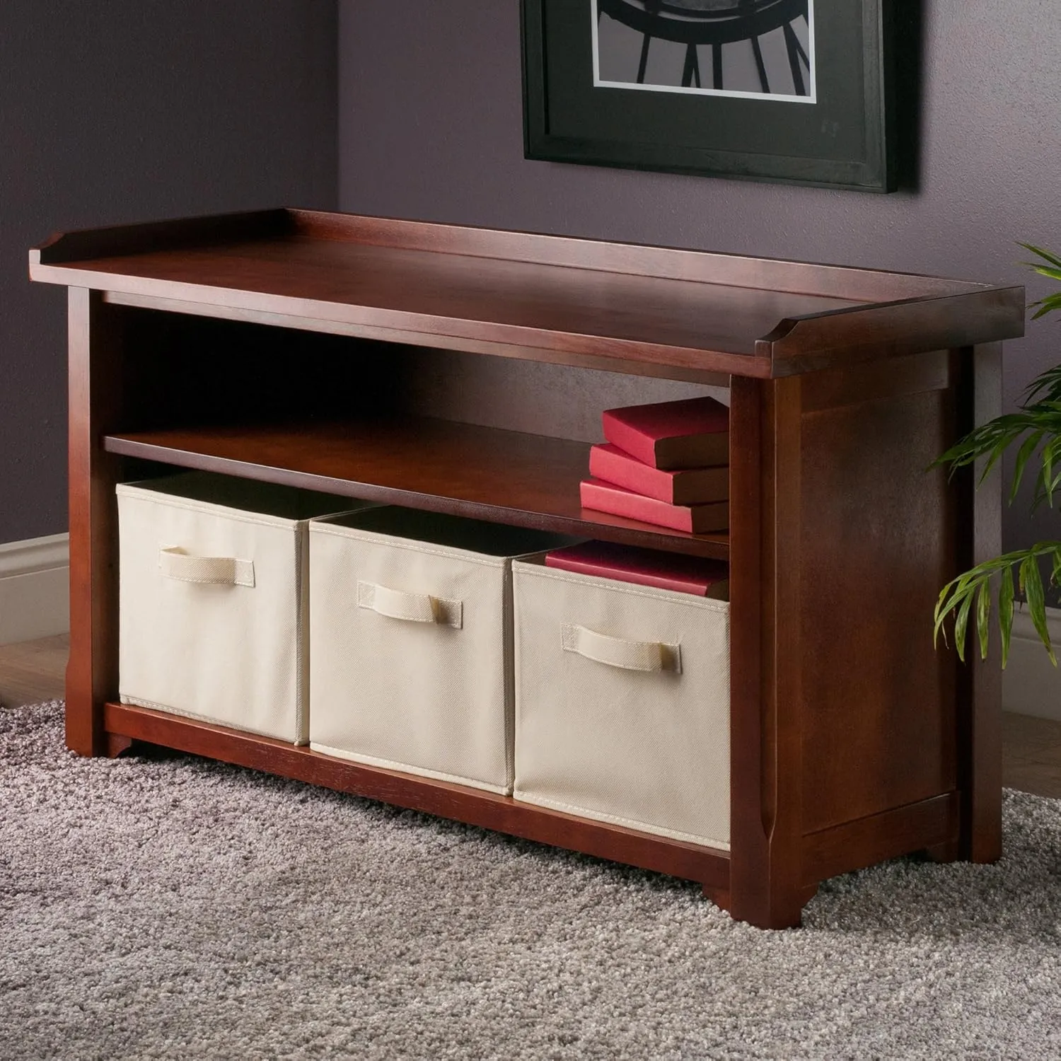 Winsome Verona Bench, 3 Small, Walnut/Beige