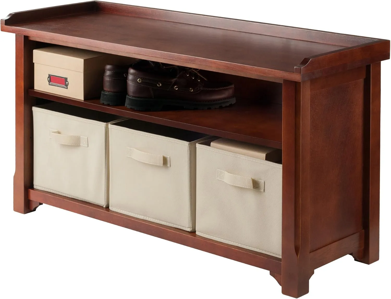 Winsome Verona Bench, 3 Small, Walnut/Beige