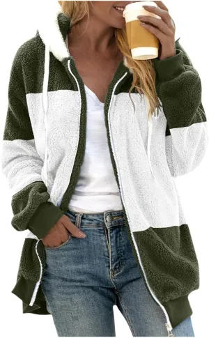 Winter Coats for Women 2024 Long Sleeve Faux Fur Fleece Jacket Zipper Plus Size Hooded Fuzzy Outerwear With Pockets