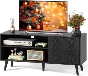 WLIVE TV Stand for 55 Inch TVs, Entertainment Center with Storage Cabinet, Mid-Century TV Stands for Living Room and Bedroom, 50" TV Console, Black