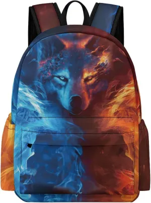 Wolf Backpack for Boys Kids Girls School Bag 16 Inch Cartoon Wolf Bookbag Travel Backpack