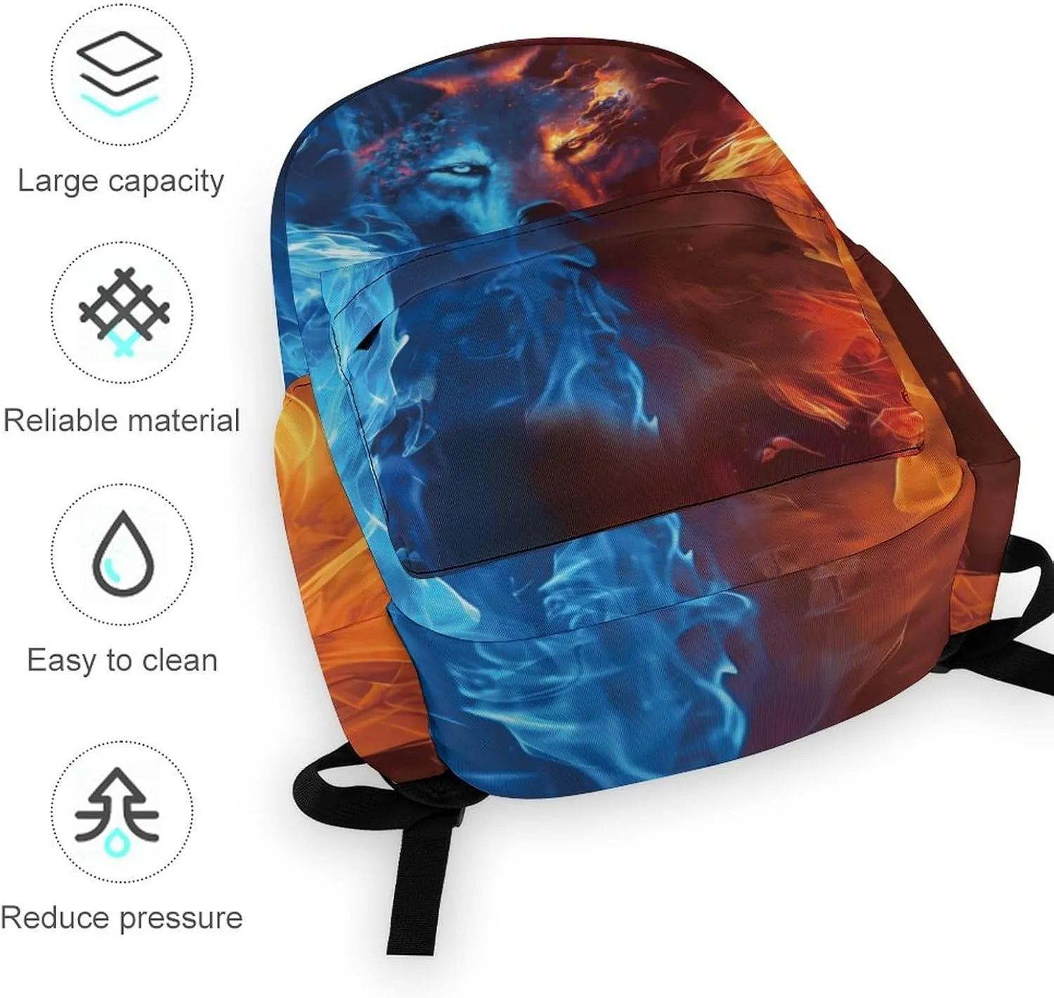 Wolf Backpack for Boys Kids Girls School Bag 16 Inch Cartoon Wolf Bookbag Travel Backpack