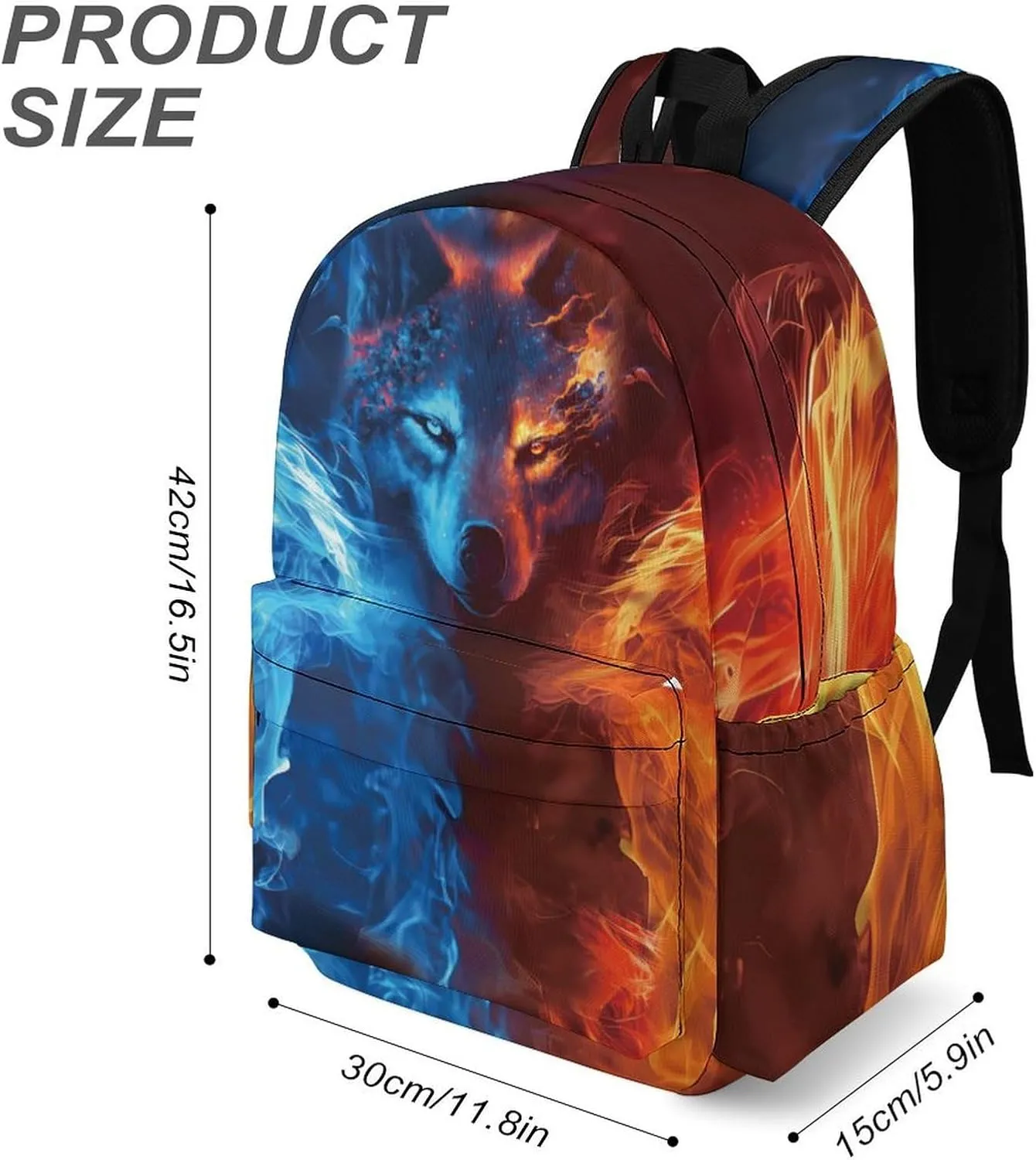 Wolf Backpack for Boys Kids Girls School Bag 16 Inch Cartoon Wolf Bookbag Travel Backpack