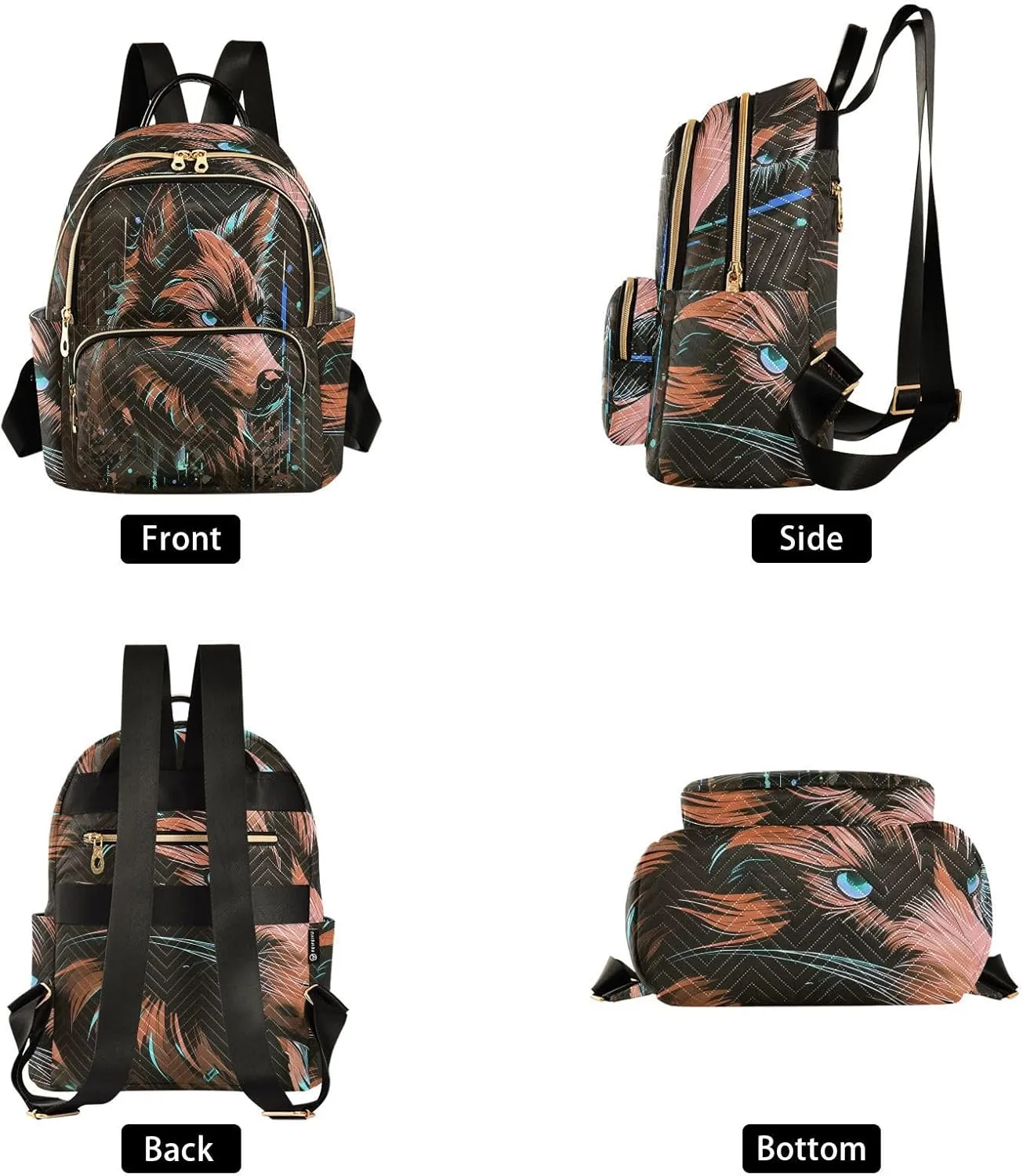 Wolf Backpack Purse Ladies Rucksack Travel Shoulder Bag Casual Daily Backpack with Leather Carrying Handle (MediumPattren 1)