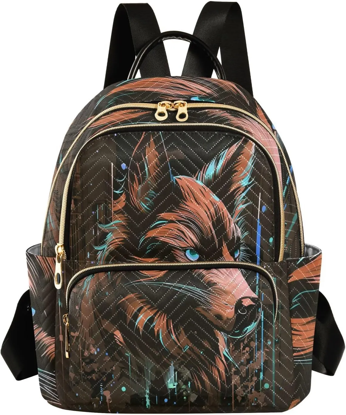 Wolf Backpack Purse Ladies Rucksack Travel Shoulder Bag Casual Daily Backpack with Leather Carrying Handle (MediumPattren 1)