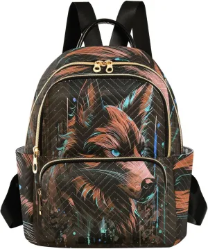 Wolf Backpack Purse Ladies Rucksack Travel Shoulder Bag Casual Daily Backpack with Leather Carrying Handle (MediumPattren 1)