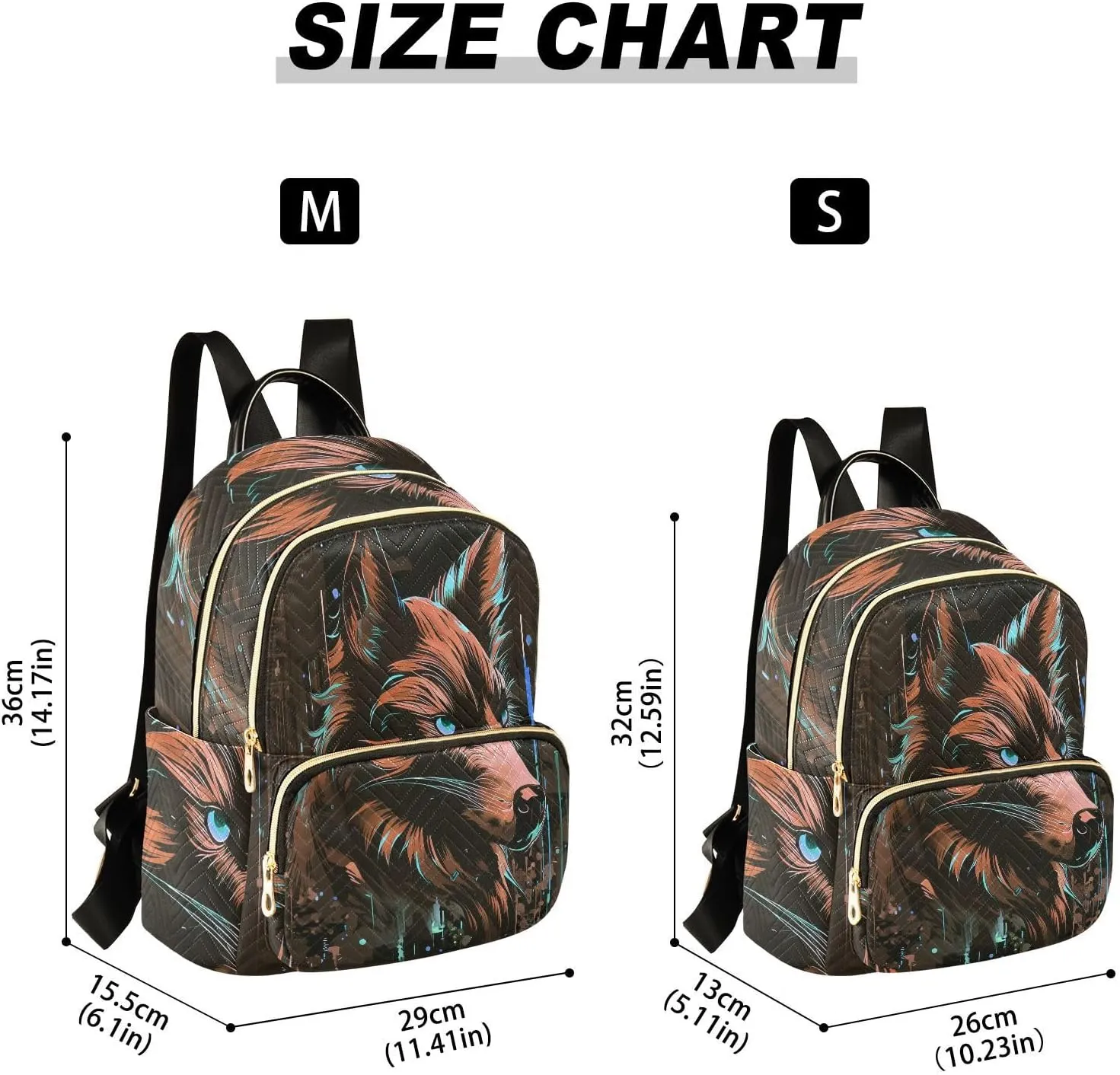 Wolf Backpack Purse Ladies Rucksack Travel Shoulder Bag Casual Daily Backpack with Leather Carrying Handle (MediumPattren 1)